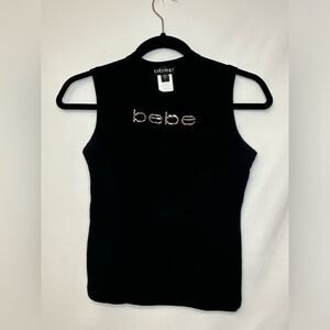 Bebe Vintage GUC black rhinestone logo nylon tank top Size small